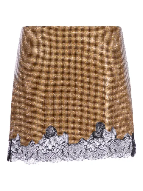 Self-Portrait crystal-embellished lace-trimmed mini skirt