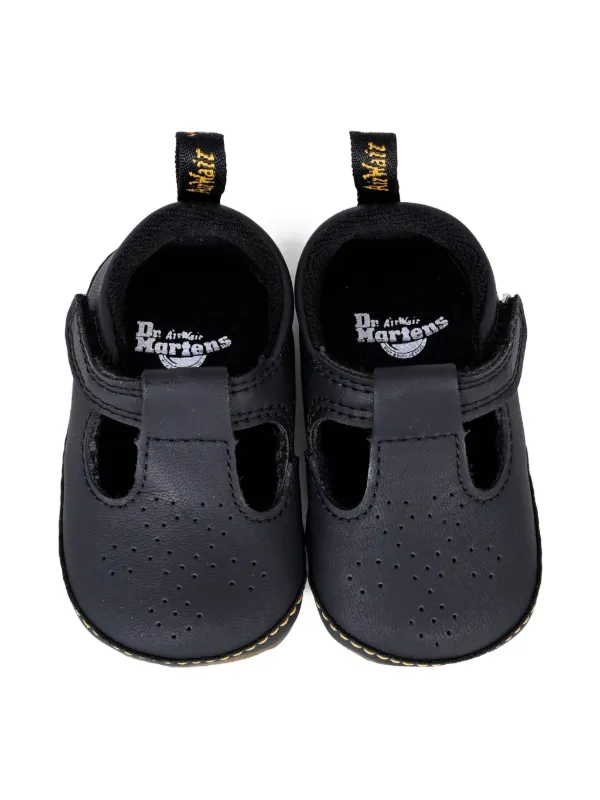 Martens Kids Polley Perforated T-bar Crib Shoes Black