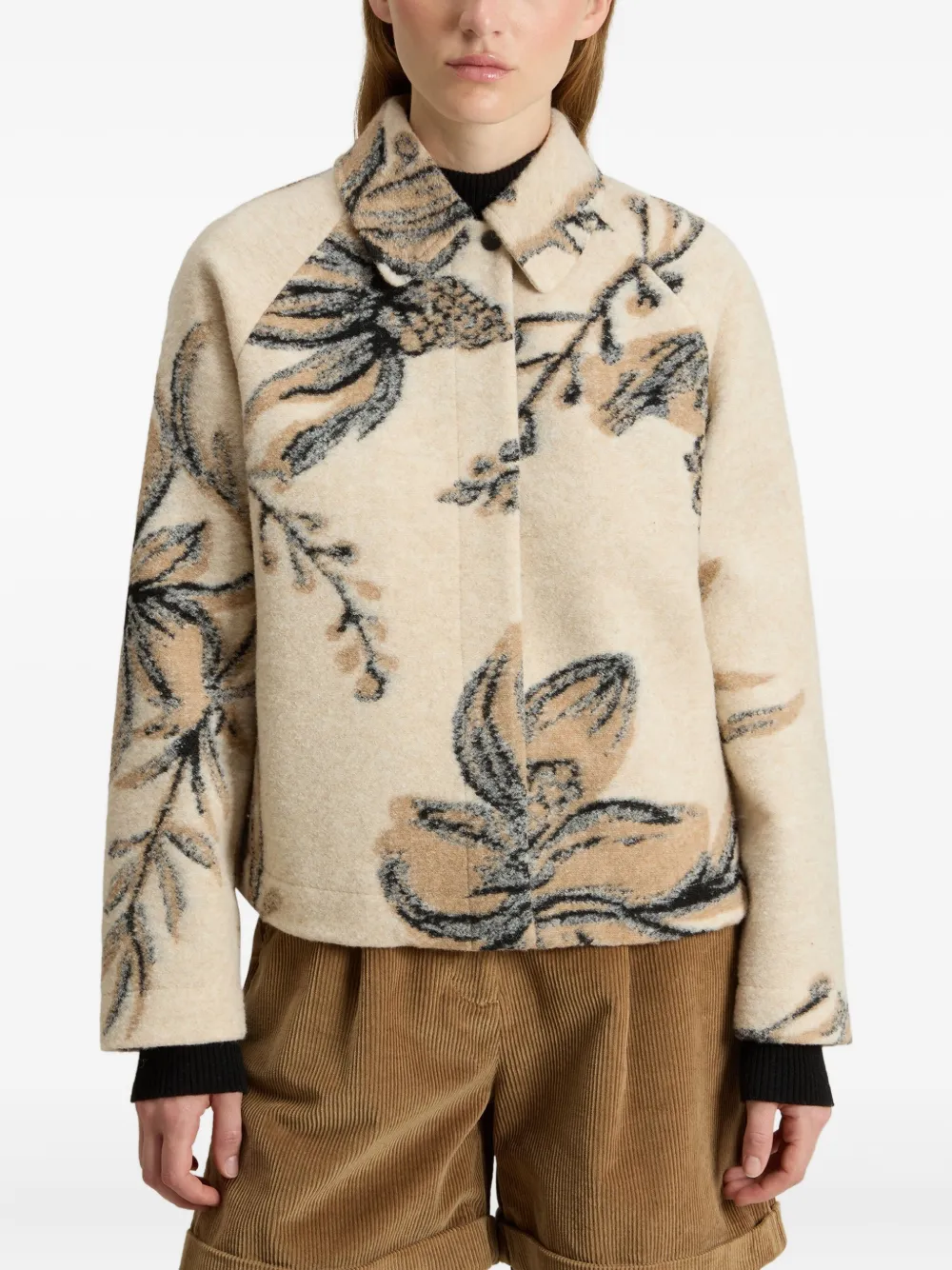 Woolrich Floral-jacquard Overshirt In Neutral