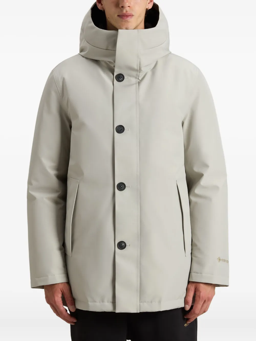 Woolrich Hooded Button-fastening Parka In Gray