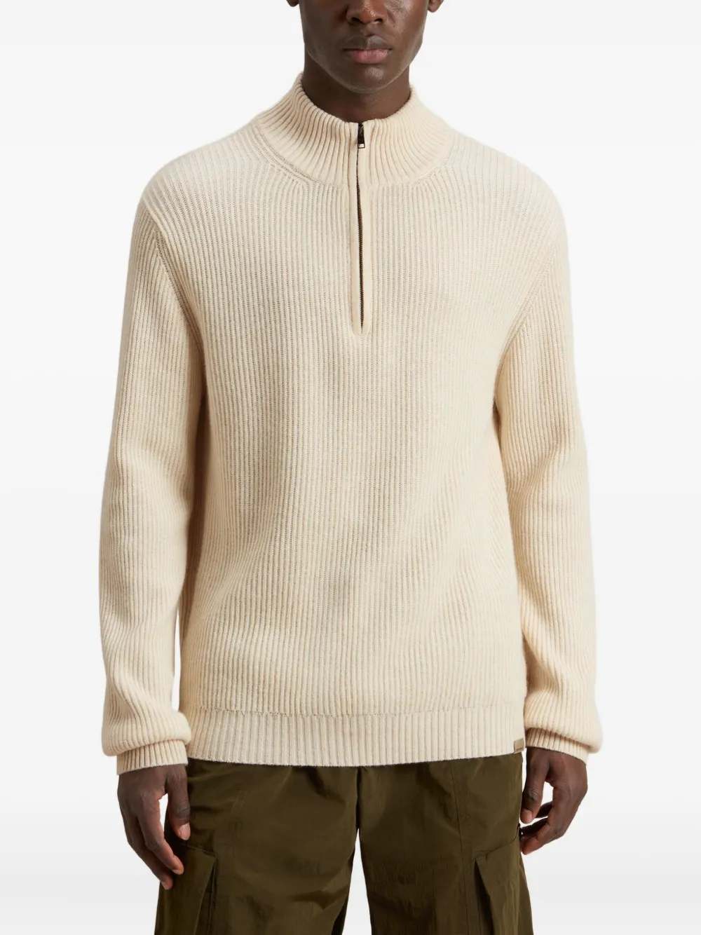 Woolrich Ribbed Half-zip Sweater In Neutral