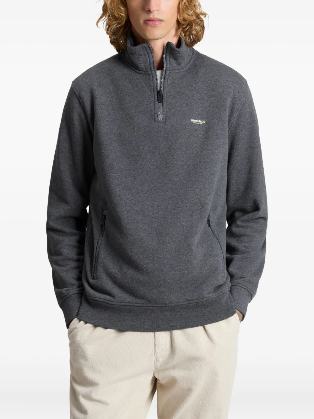 Woolrich Mixmedia sweater met rits Grijs