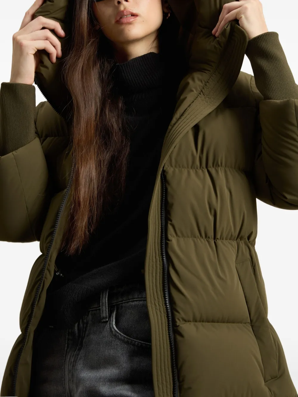 Woolrich Hooded Quilted Coat In Green