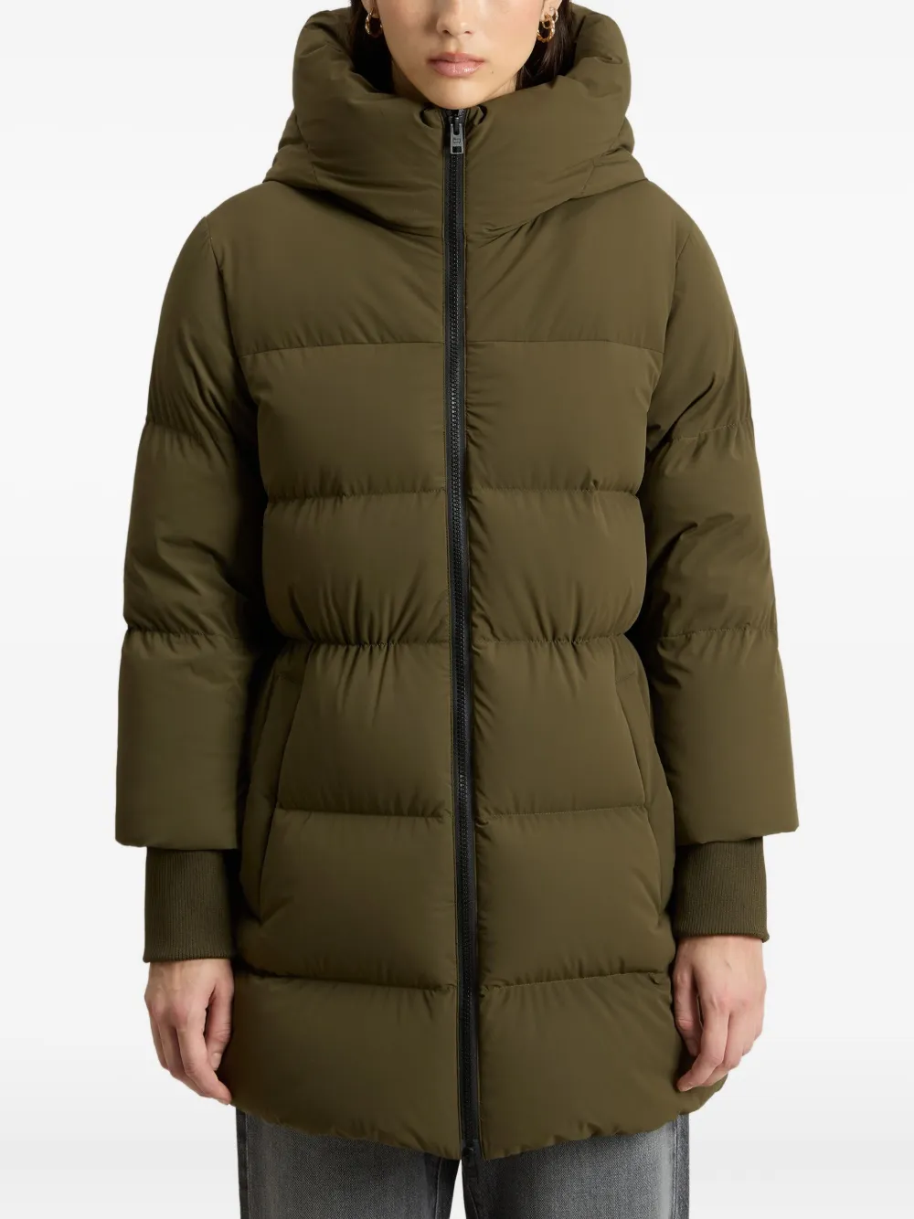 Woolrich Hooded Quilted Coat In Green