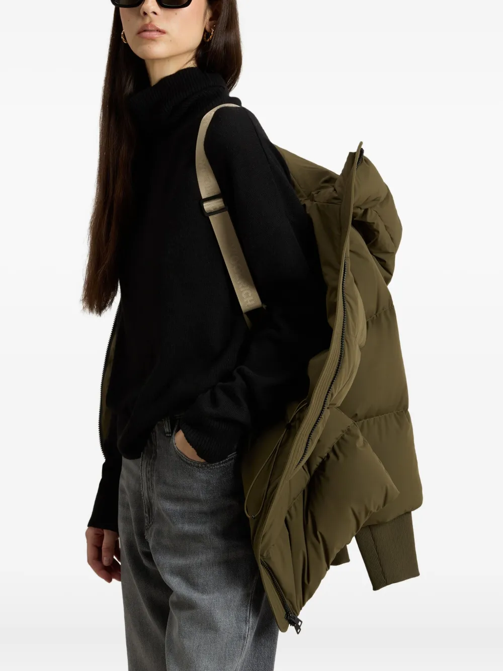 Woolrich Hooded Quilted Coat In Green