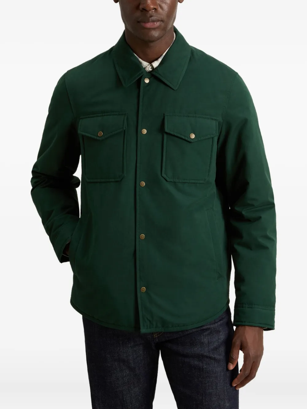 Woolrich Jack met klepzak en knoopsluiting Groen