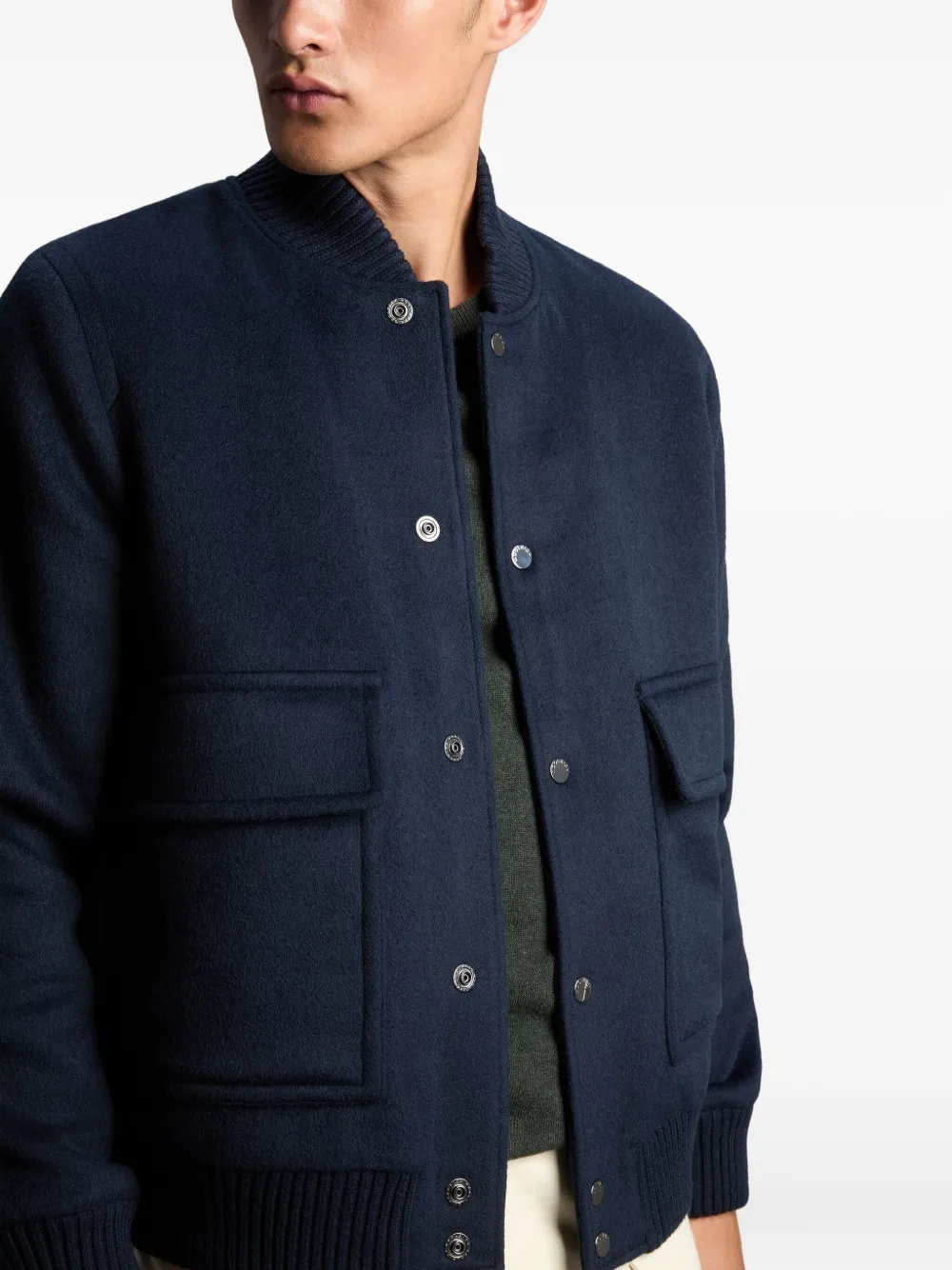 Woolrich Twill-weave Patch-pocket Bomber Jacket In Black