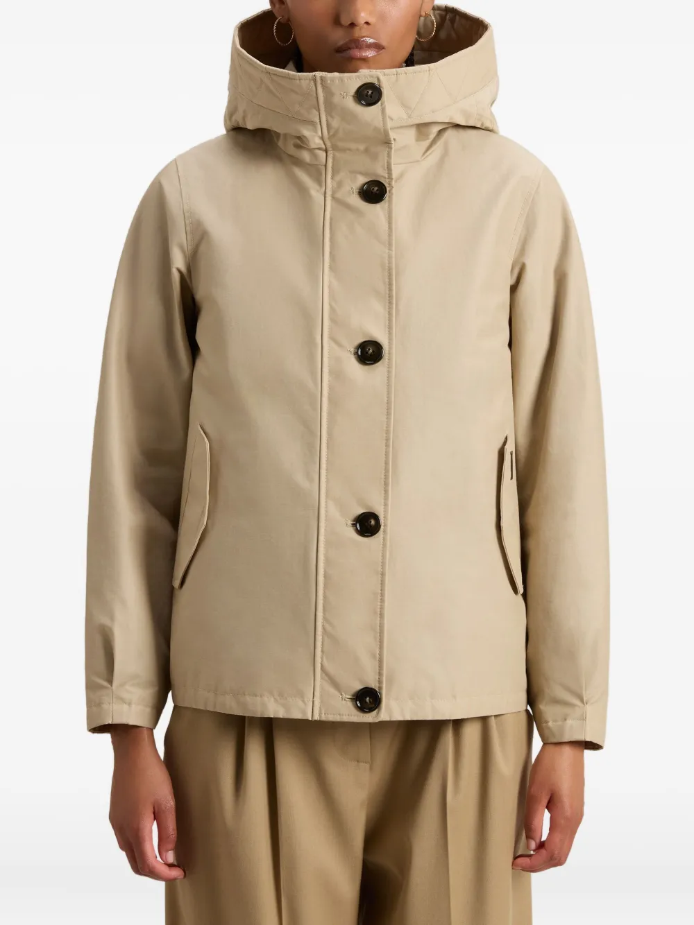 Woolrich Hooded Buttoned Jacket In Nude