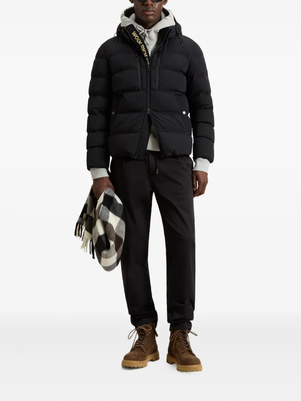 Woolrich stretch hooded puffer jacket - Zwart