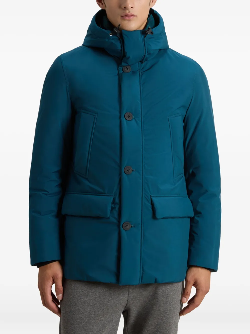 Woolrich Hooded Button-fastening Jacket In Blue