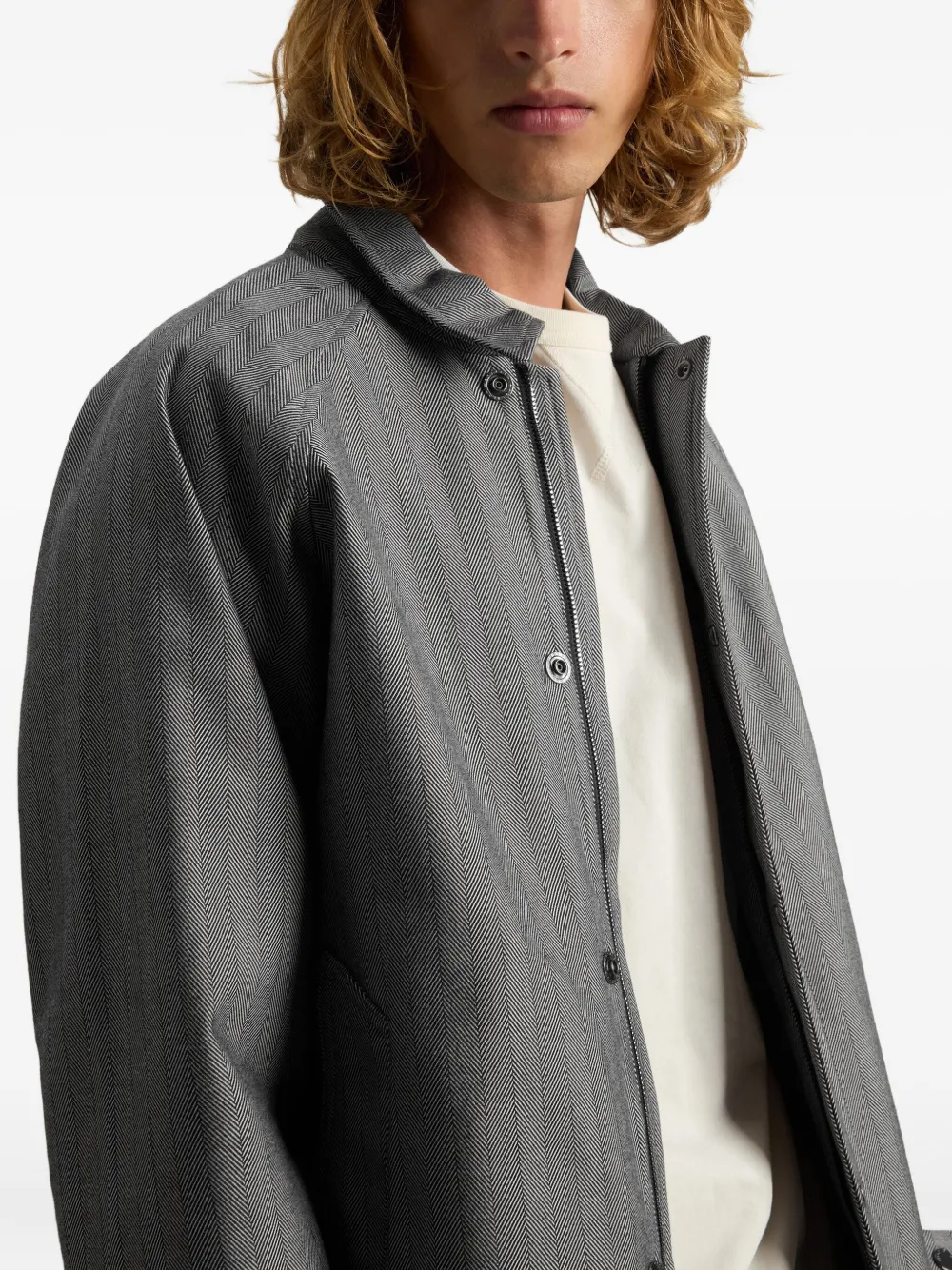 Woolrich Herringbone-pattern Button Jacket In Gray