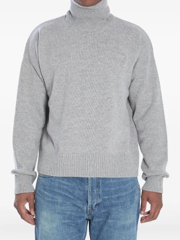 Ami Paris Ribbed Turtleneck Sweater in Grey