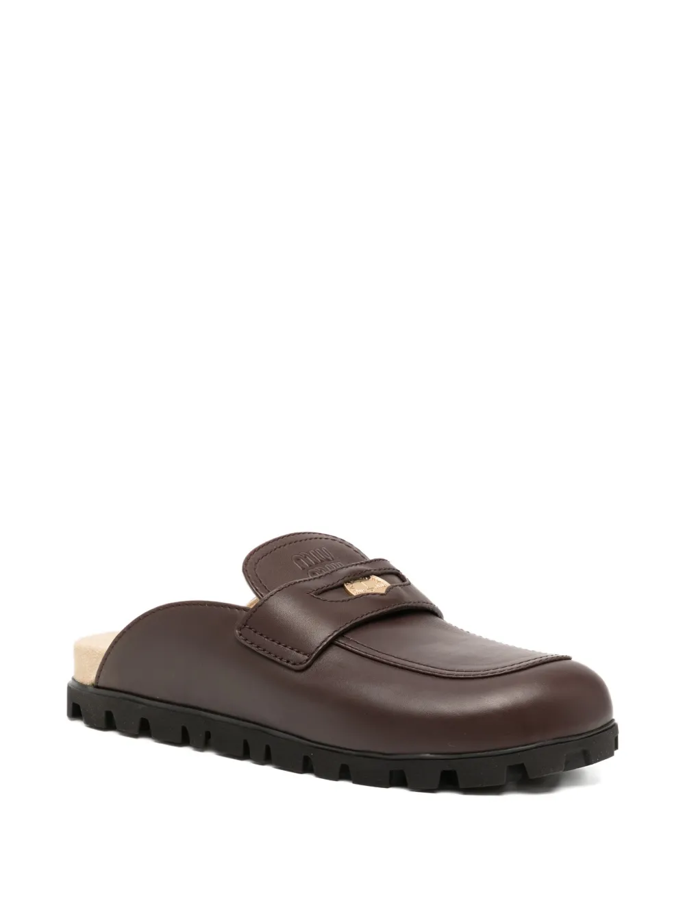 Miu logo-engraved mules Brown