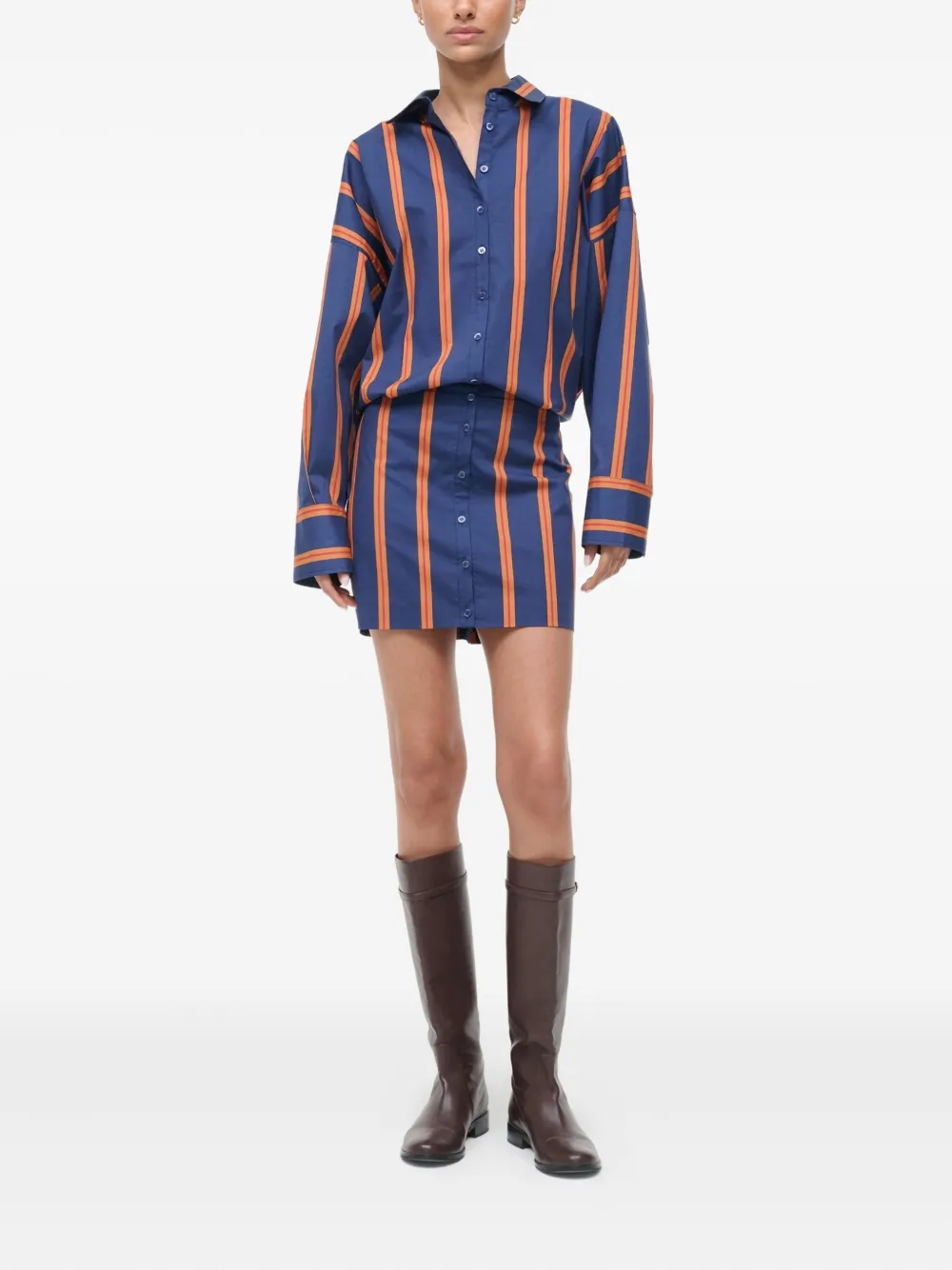 STAUD Cynthia gestreepte mini-blousejurk - Blauw