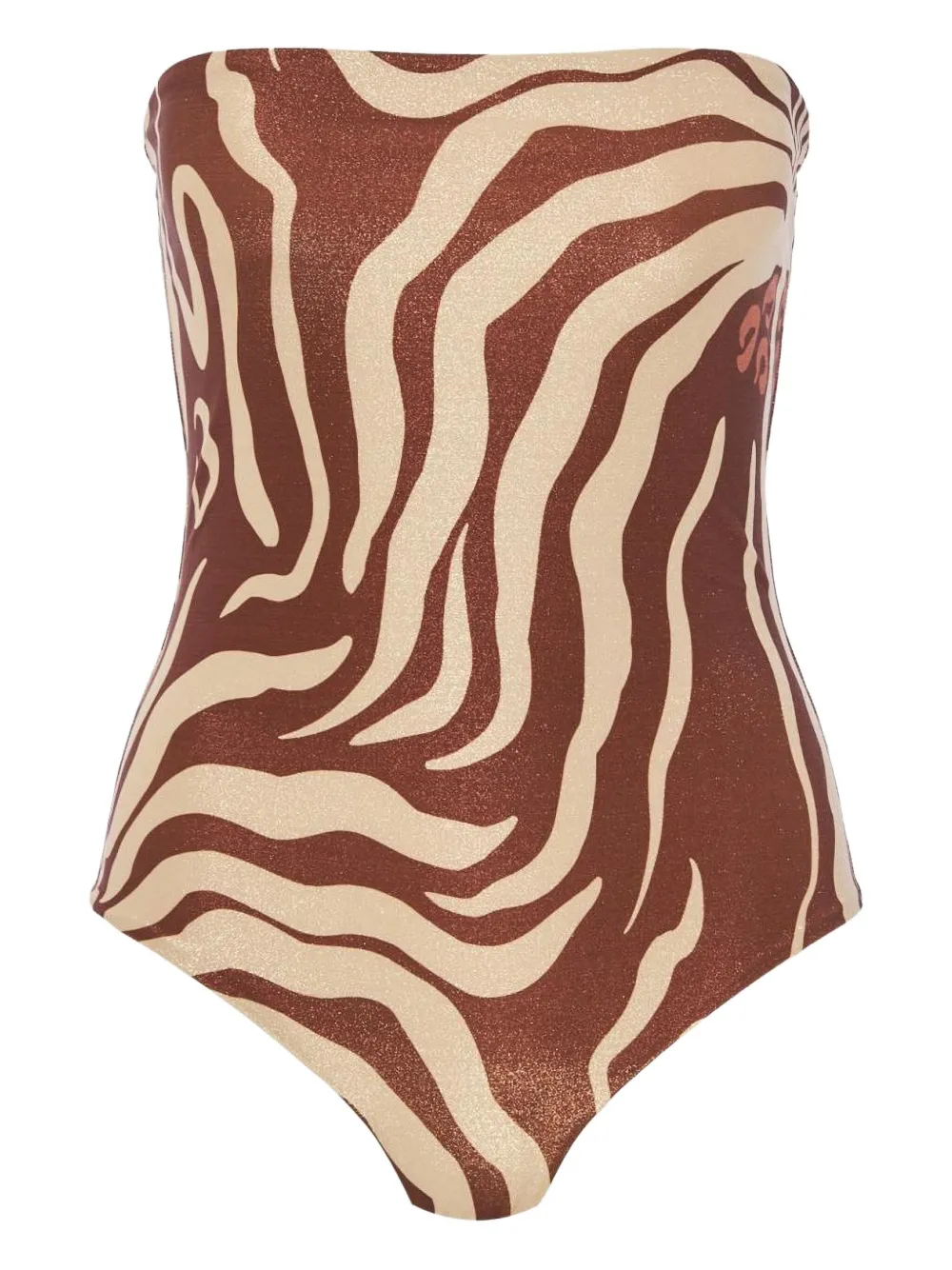 Johanna Ortiz zebra-print strapless swimsuit | Brown | Image 1