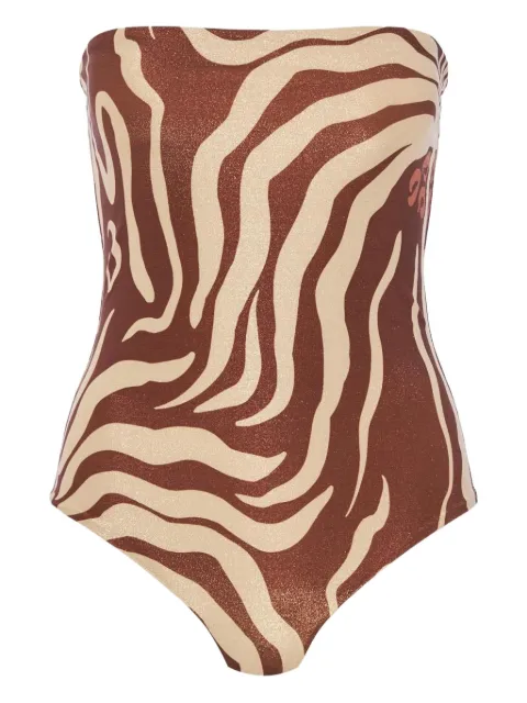 Johanna Ortiz zebra-print strapless swimsuit