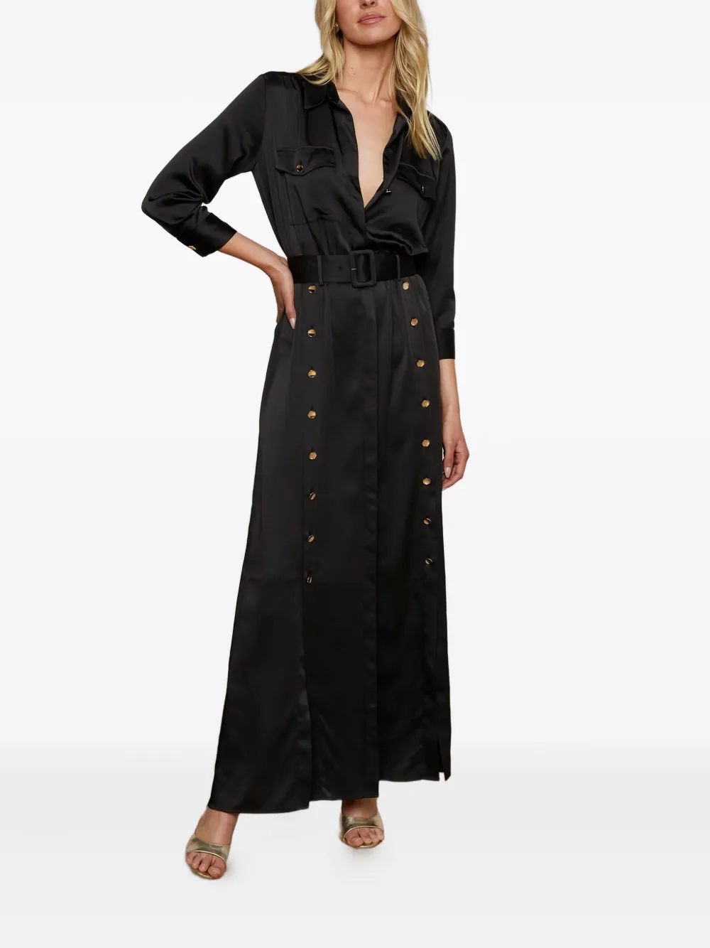 L Agence Uriah Belted Buttoned Shirt Dress In Black