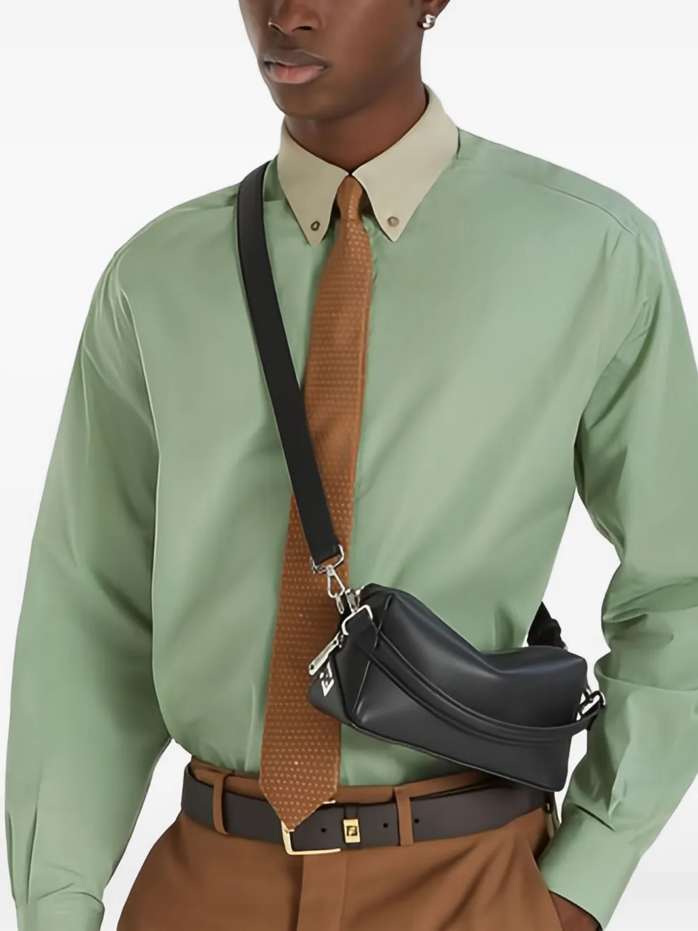 Fendi Adjustable Leather Belt Gold-tone Buckle In Black
