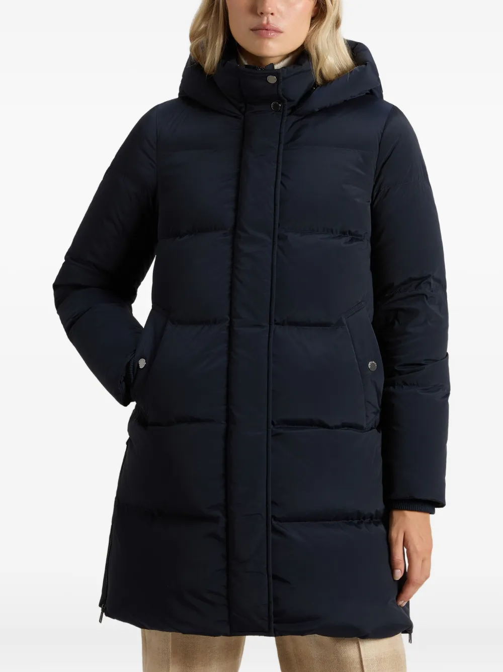Woolrich Womens Navy Blue Quilted Down Jacket With Hood In Blue