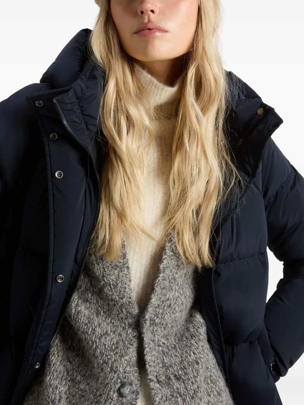 Woolrich Womens Navy Blue Quilted Down Jacket With Hood In Blue