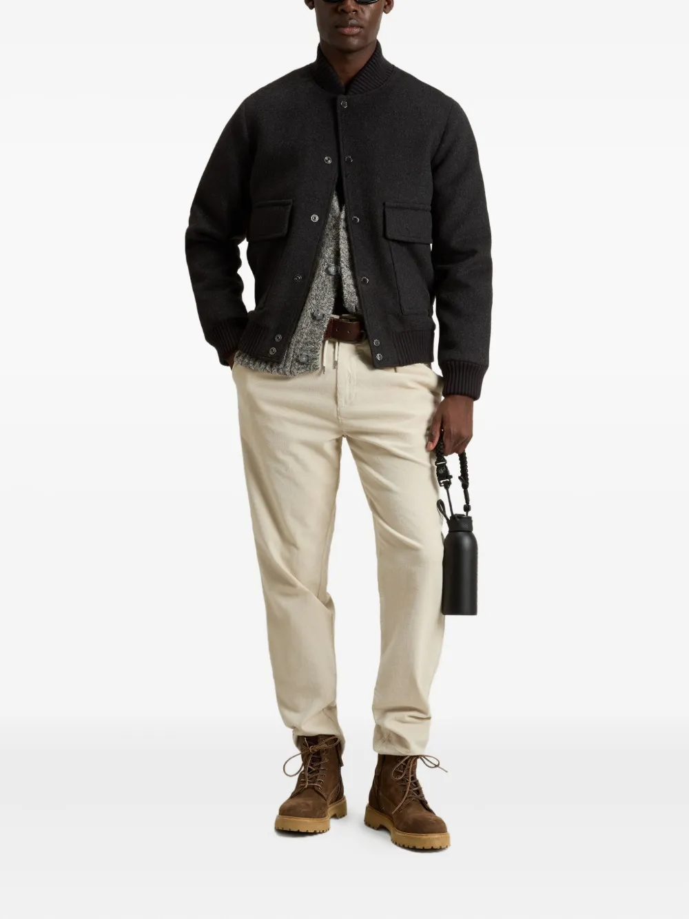Woolrich Wollen bomberjack met twill zak Grijs