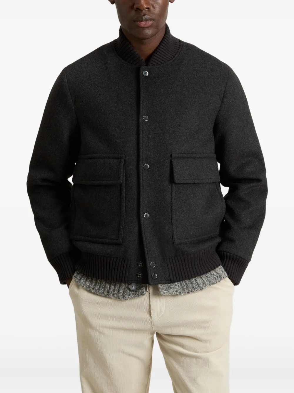 Woolrich Wollen bomberjack met twill zak Grijs