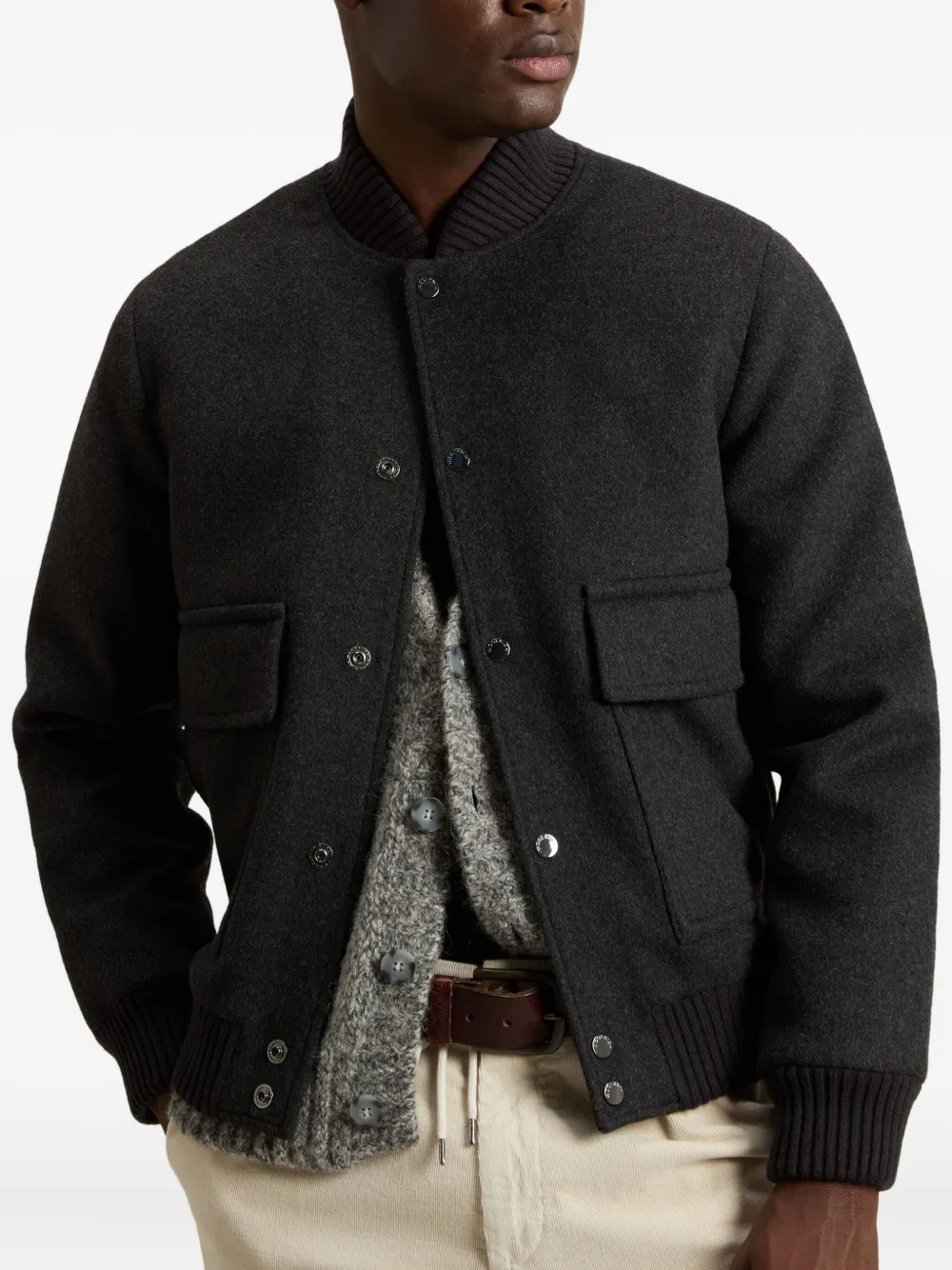 Woolrich Wollen bomberjack met twill zak Grijs