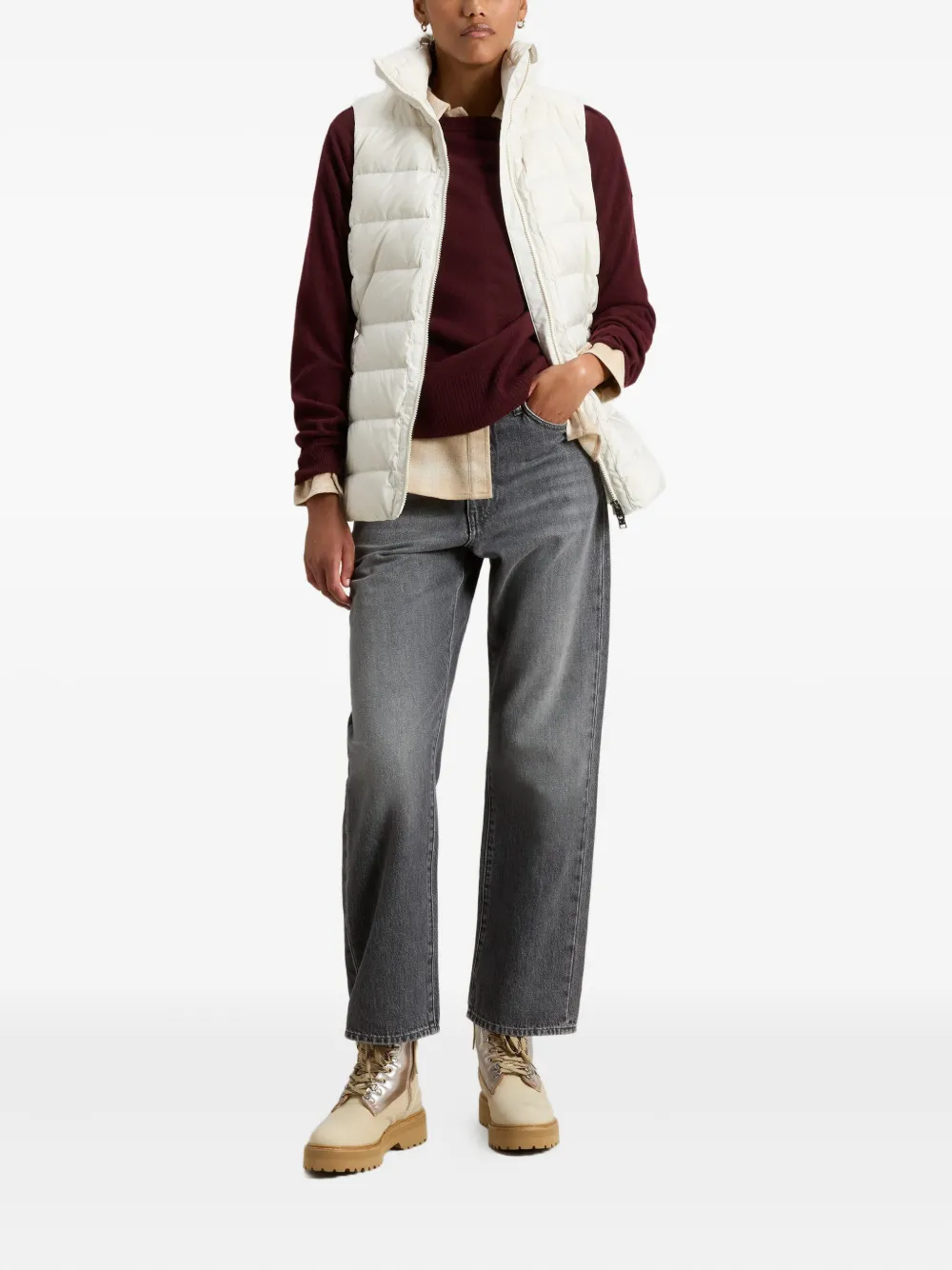 Woolrich Microfiber Padded Vest High Collar In White