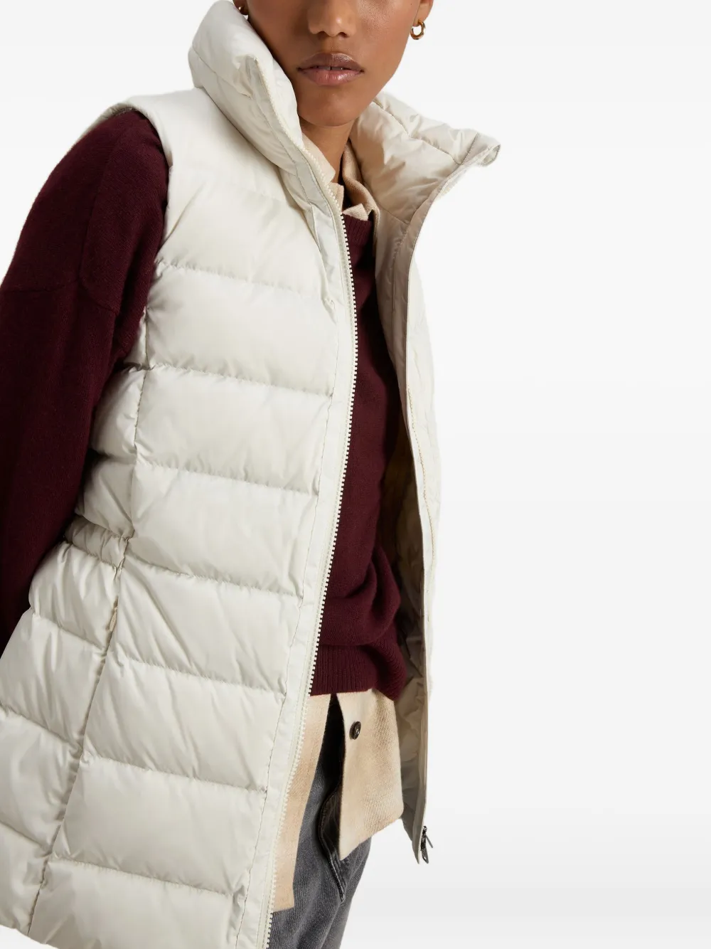 Woolrich Microfiber Padded Vest High Collar In White