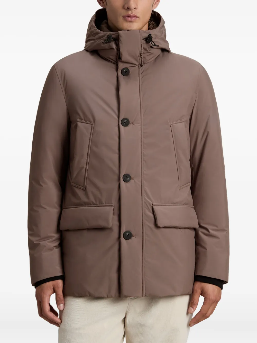 Woolrich Hooded Button-fastening Jacket In Brown