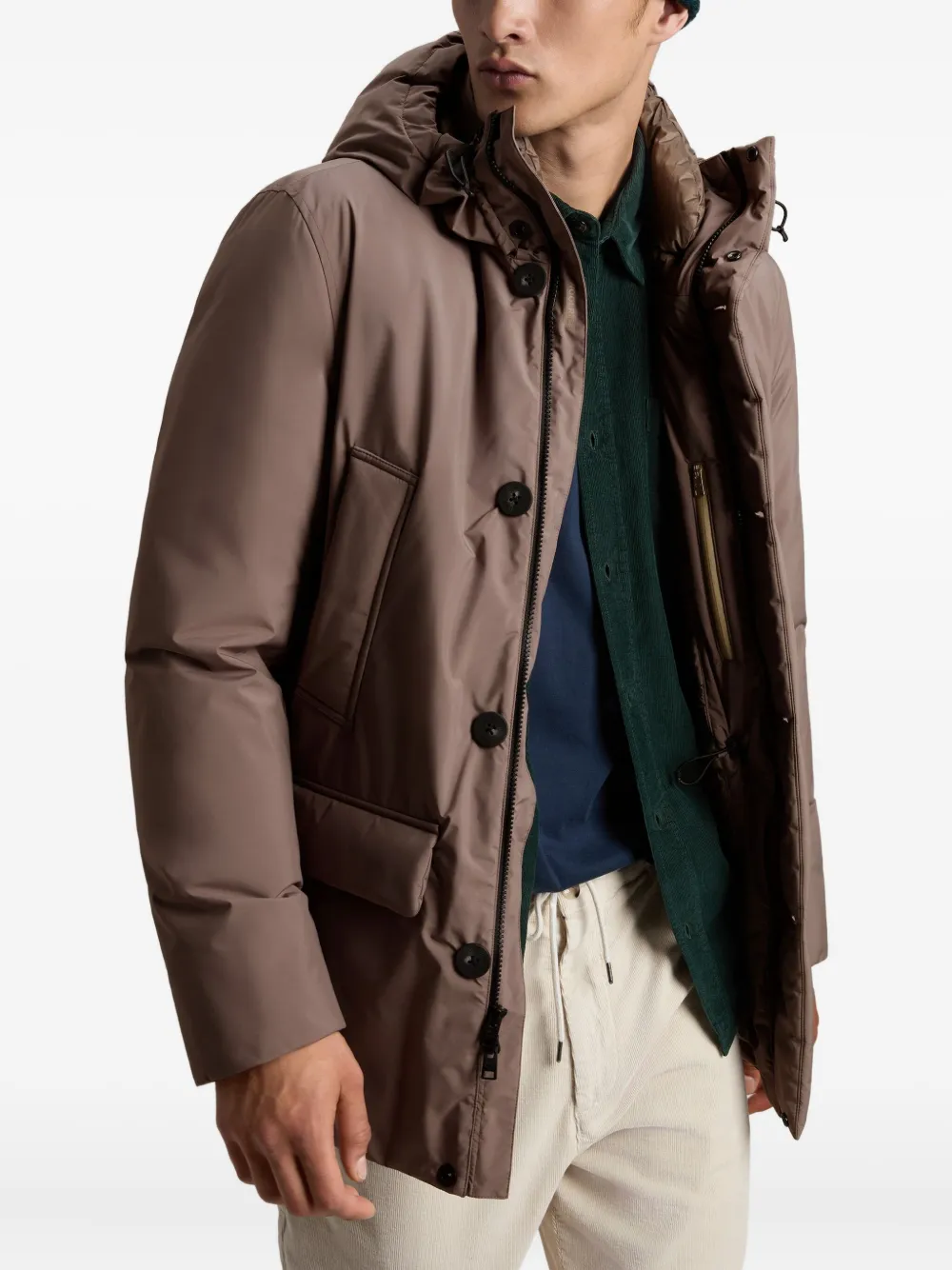 Woolrich Hooded Button-fastening Jacket In Brown