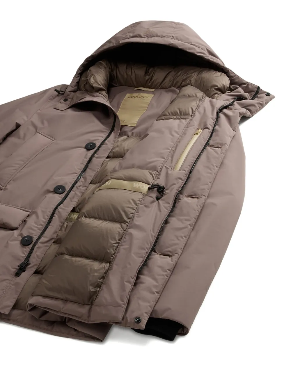Woolrich Hooded Button-fastening Jacket In Brown