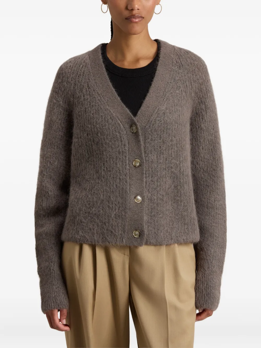 Woolrich Garment-dyed Cardigan In Alpaca And Wool Blend In Brown