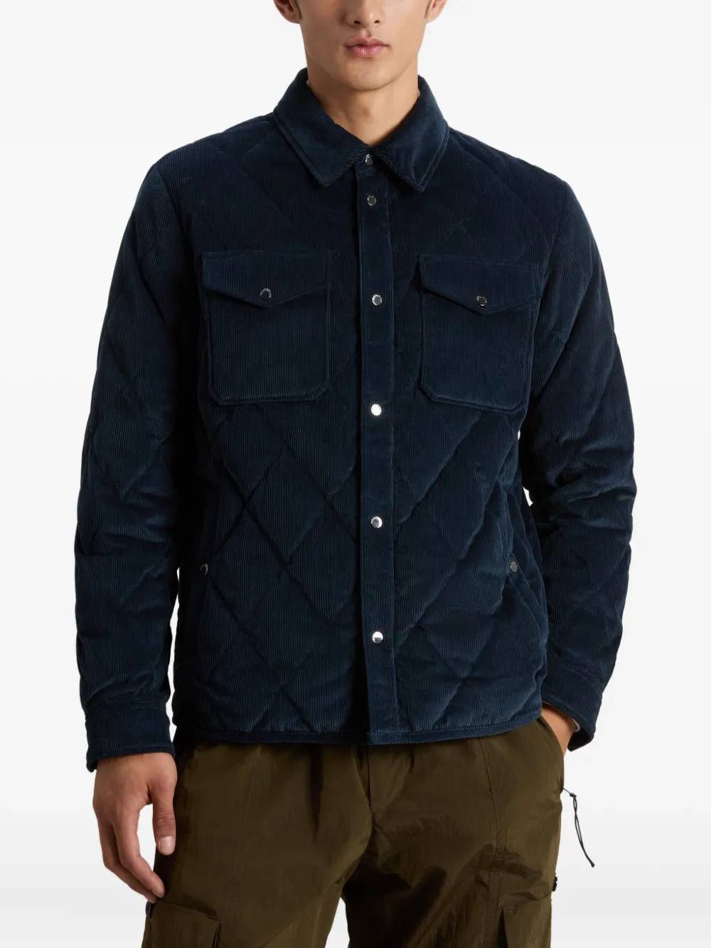 Woolrich Textured Short Jacket Chest Pockets In Blue