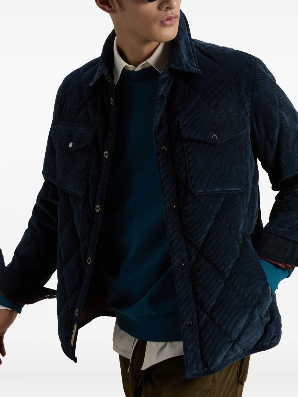 Woolrich Textured Short Jacket Chest Pockets In Blue