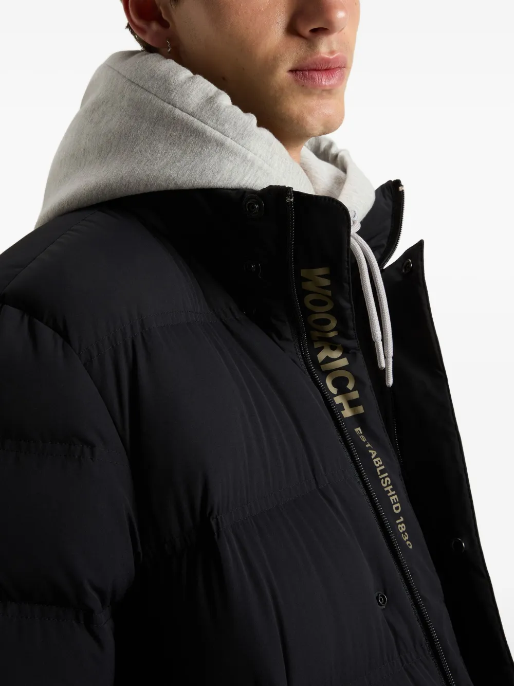 Woolrich Matt stretch hooded puffer coat Blauw