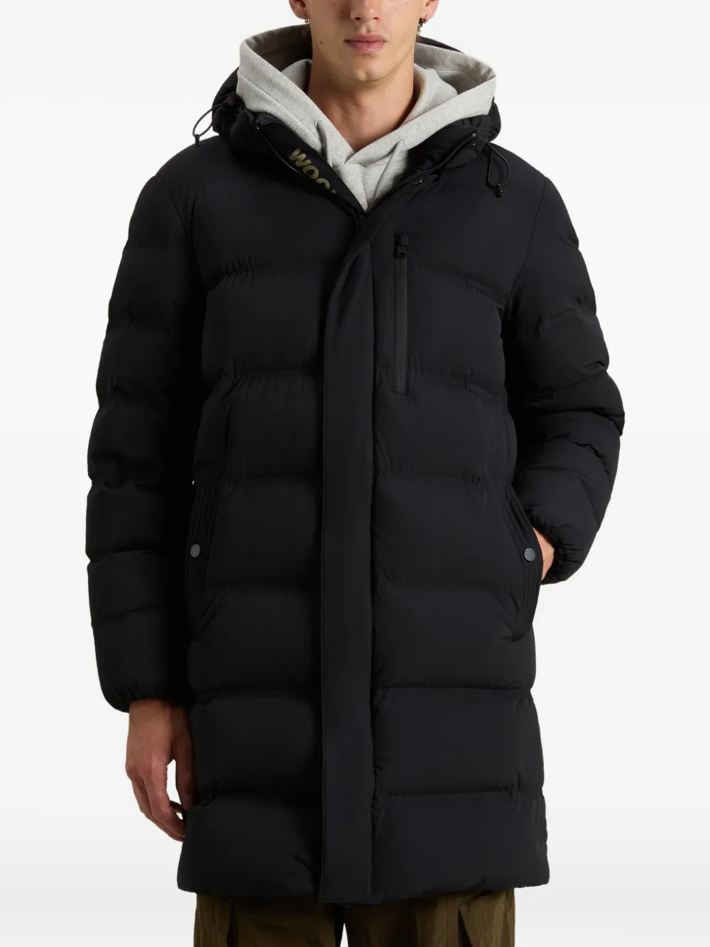 Woolrich Matt stretch hooded puffer coat Blauw