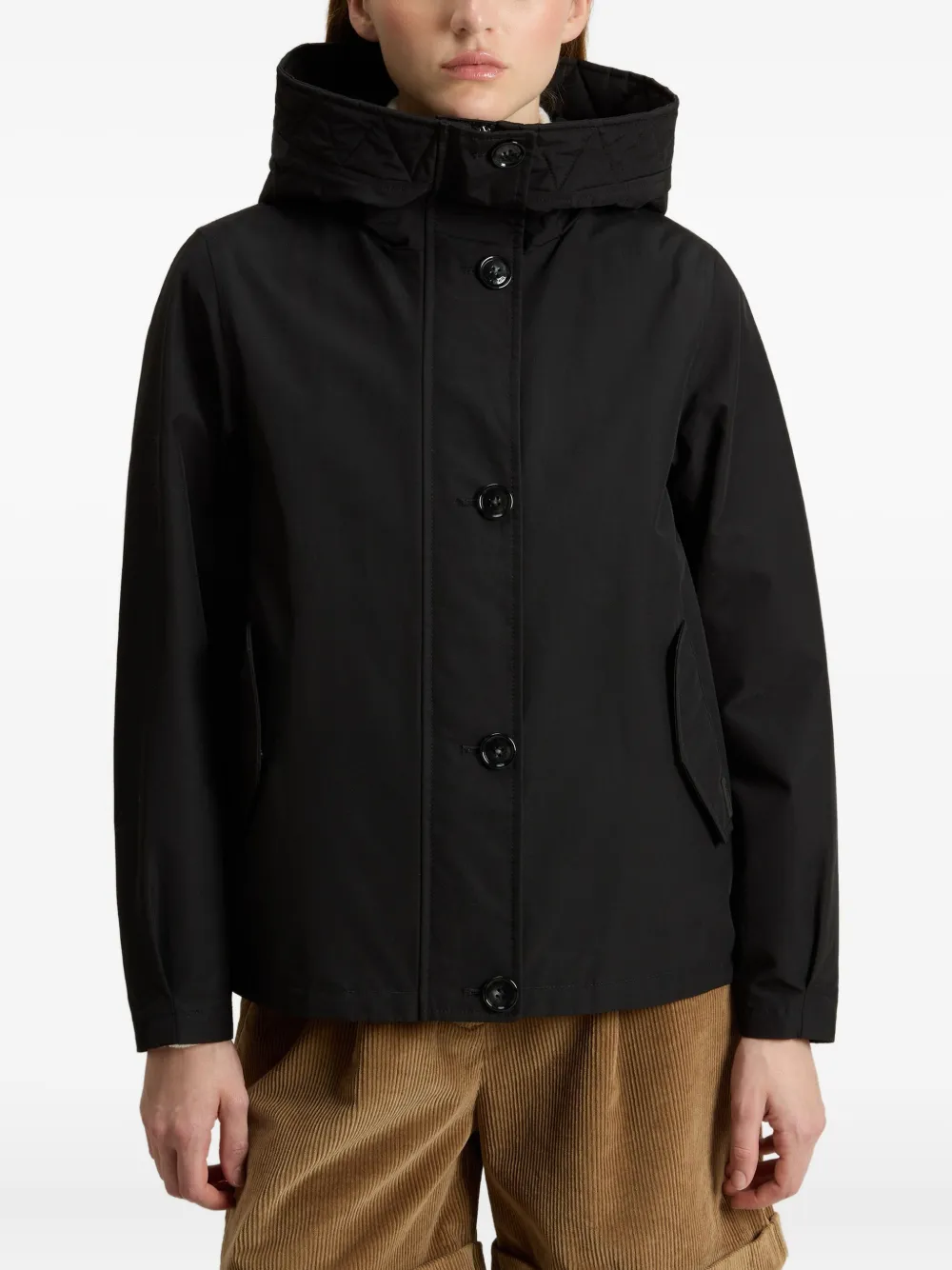 Woolrich Quilted Hooded Jacket In Black