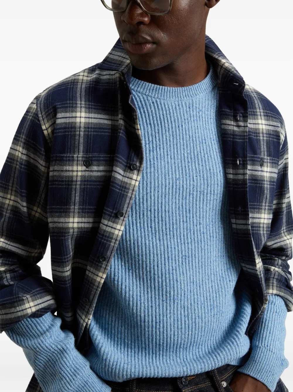 Woolrich Ribgebreide trui met ronde hals Blauw