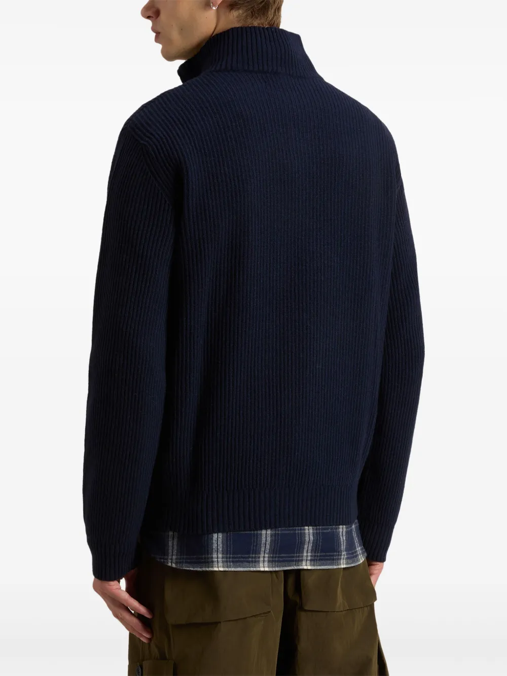 Woolrich Ribbed Half-zip Sweater In Blue