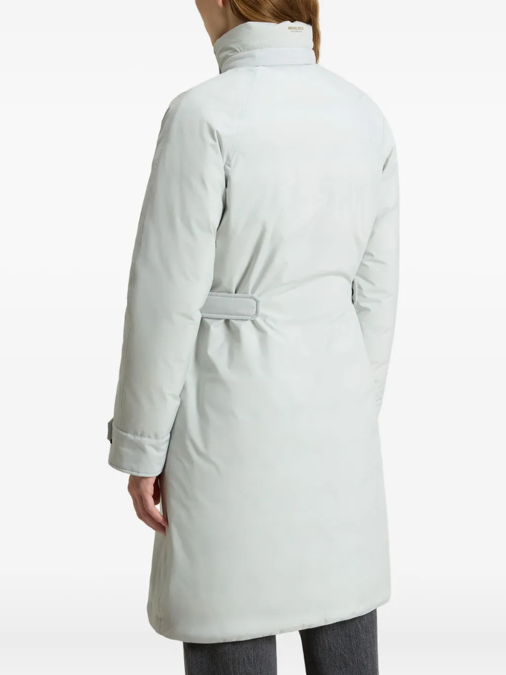 Woolrich Cloud Stand-collar Belted Coat In Blue
