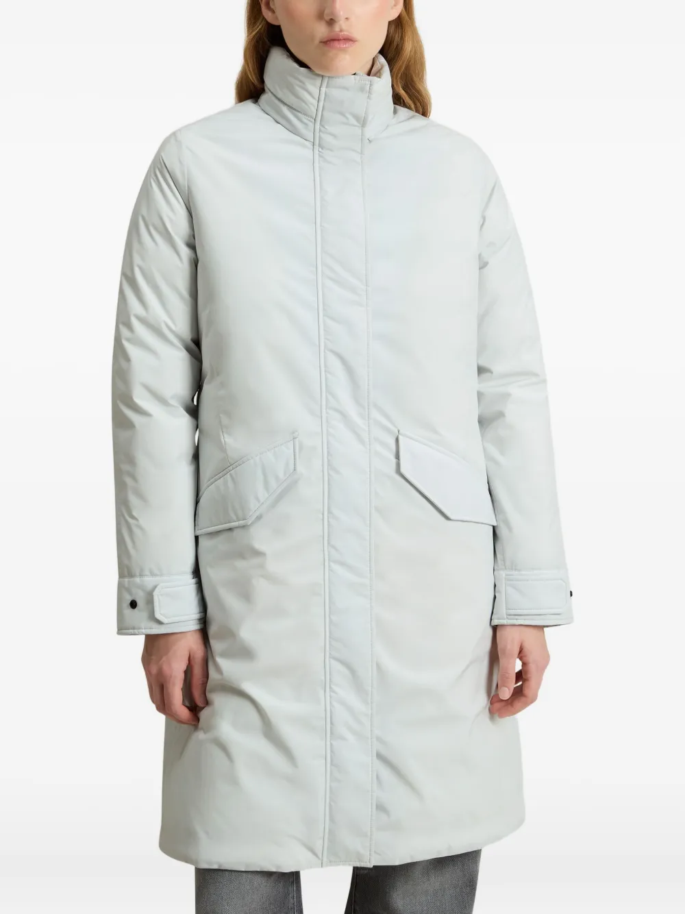 Woolrich Cloud Stand-collar Belted Coat In Blue