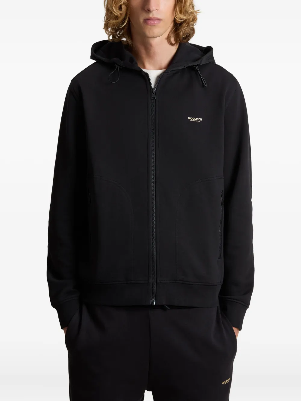 Woolrich Mixmedia Full-zip Hoodie In Black
