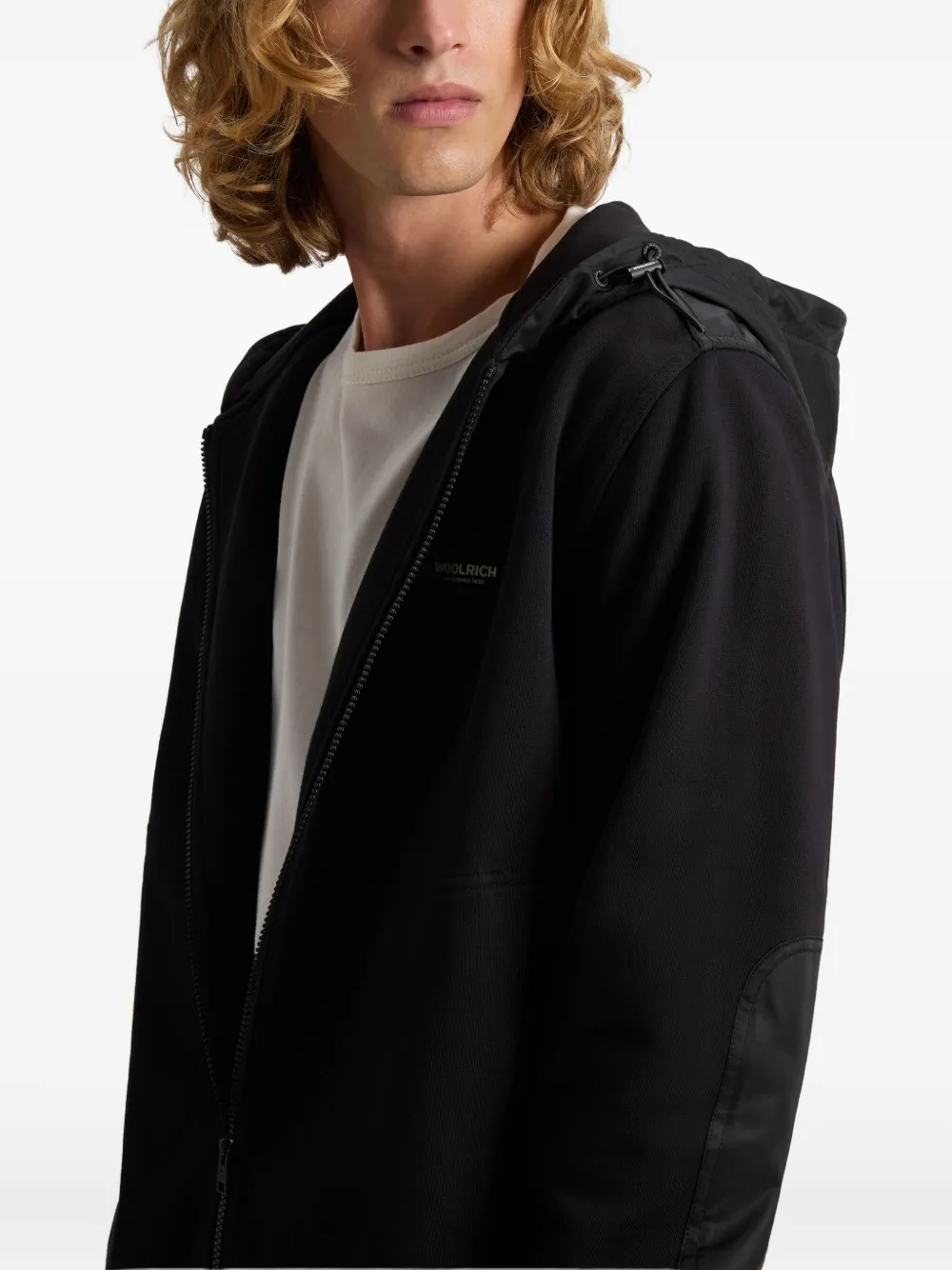 Woolrich Mixmedia Full-zip Hoodie In Black