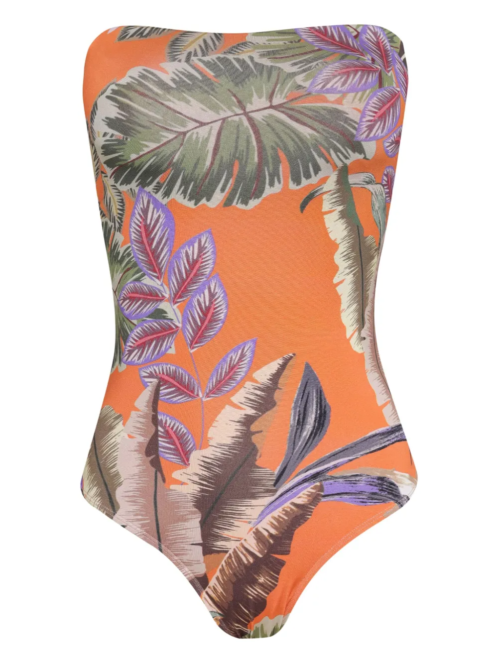 Brigitte leaf-print halter swimsuit Oranje