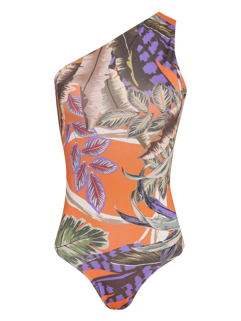 Brigitte Camila one-shoulder leaf-print swimsuit Oranje