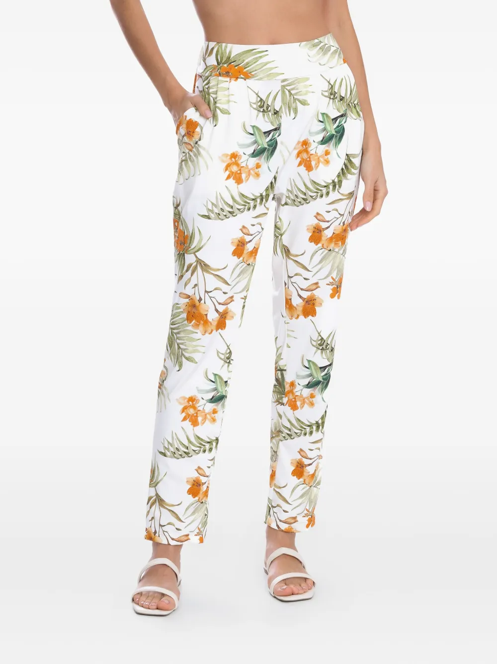Brigitte floral-print pleated trousers Wit