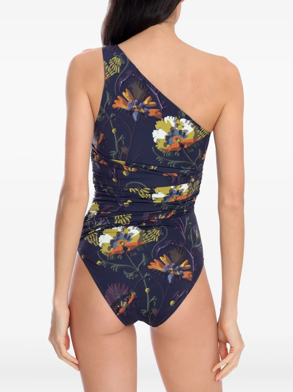 Brigitte floral-print one-shoulder swimsuit Zwart