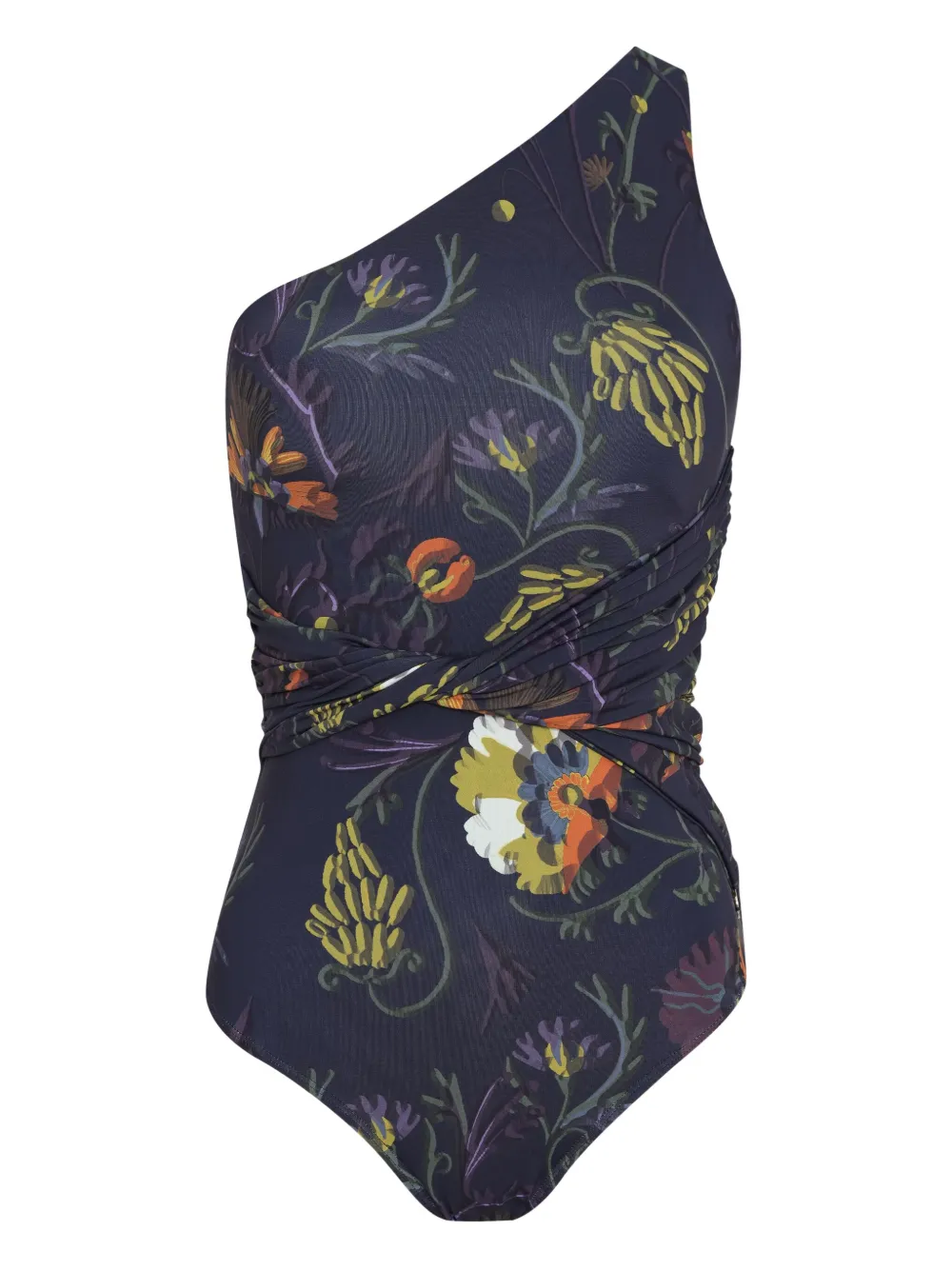 Brigitte floral-print one-shoulder swimsuit Zwart