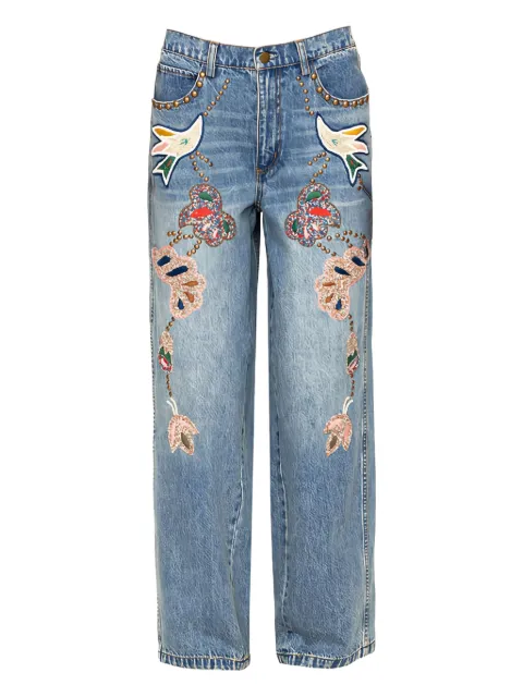 Sea Kara beaded floral jeans